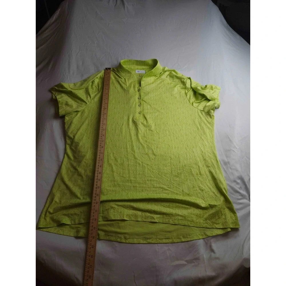 Greg Norman Polo Shirt Womens XXL All Over Print Green Golf Sporty Activewear